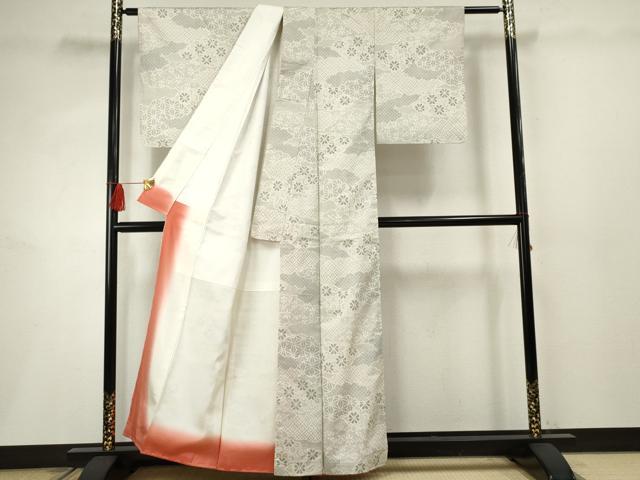 平和屋着物●本場大島紬　白大島　一元7マルキ　雲重ね吉祥花唐草文　正絹　逸品　AABF2959cs_2