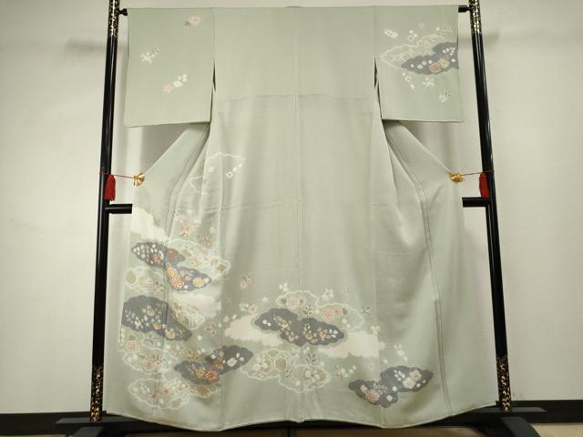 平和屋着物●創業460年・千總　訪問着　駒刺繍　絞り　雲取り草花文　金彩　正絹　逸品　AABF2979cs