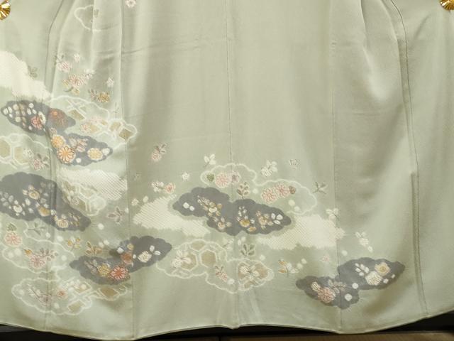 平和屋着物●創業460年・千總　訪問着　駒刺繍　絞り　雲取り草花文　金彩　正絹　逸品　AABF2979cs_2