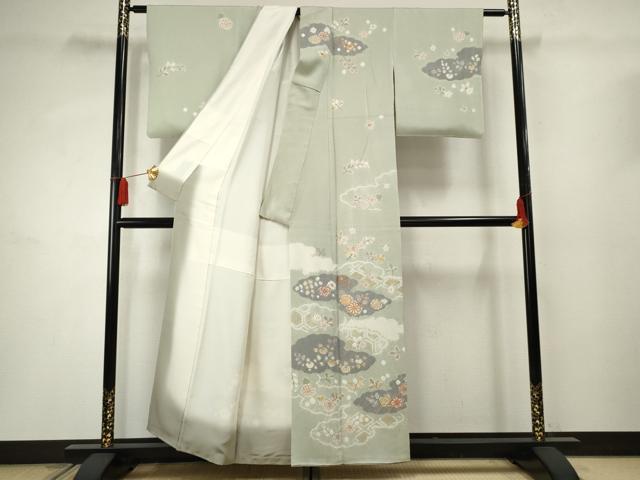 平和屋着物●創業460年・千總　訪問着　駒刺繍　絞り　雲取り草花文　金彩　正絹　逸品　AABF2979cs_1