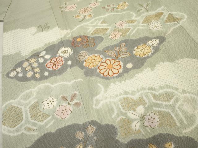 平和屋着物●創業460年・千總　訪問着　駒刺繍　絞り　雲取り草花文　金彩　正絹　逸品　AABF2979cs_3
