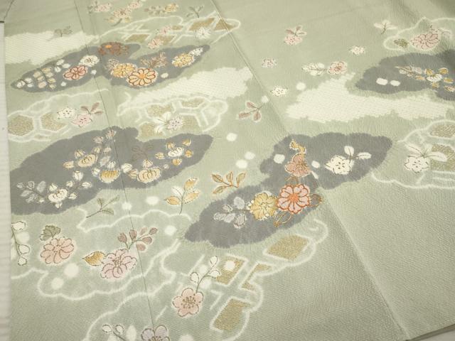 平和屋着物●創業460年・千總　訪問着　駒刺繍　絞り　雲取り草花文　金彩　正絹　逸品　AABF2979cs_4