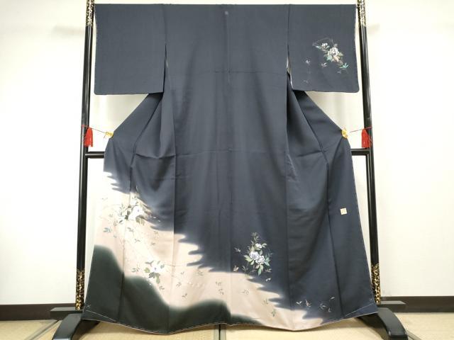 平和屋着物●訪問着　作家物　手描き　草花文　暈し染め　正絹　逸品　未使用　AABF3026cs