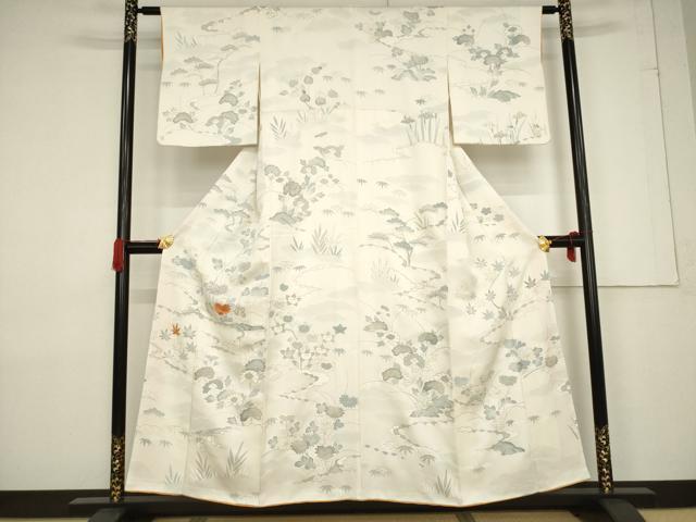 平和屋着物●訪問着　駒刺繍　舞花文　金彩　正絹　逸品　AABF3581ck