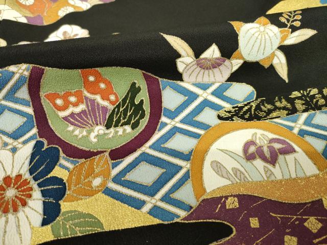 平和屋着物●創業460年・千總　黒留袖　駒刺繍　道長吉祥花文　金彩　正絹　逸品　AABF3591ck 平和屋着物○創業460年・千總 黒留袖 駒刺繍 道長吉祥花文 金彩 正絹