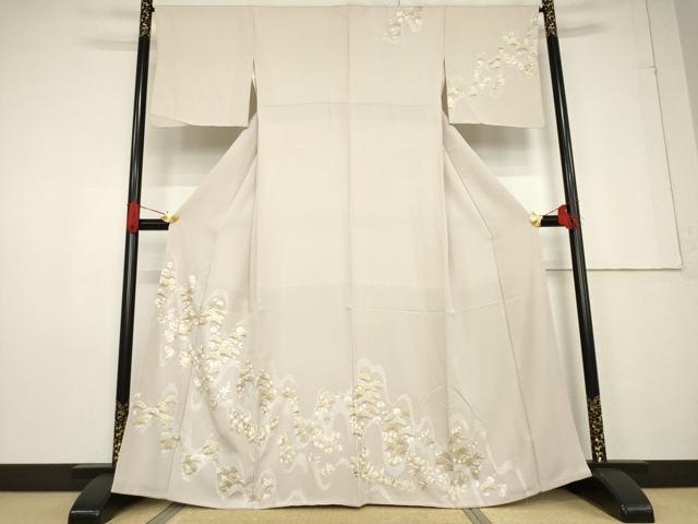 平和屋着物●訪問着　総刺繍　松文　金糸　正絹　逸品　AABF3640ck