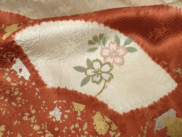 平和屋着物●訪問着　絞り　刺繍　流水扇面花文　金銀彩　正絹　逸品　未使用　AABF3946ck_6