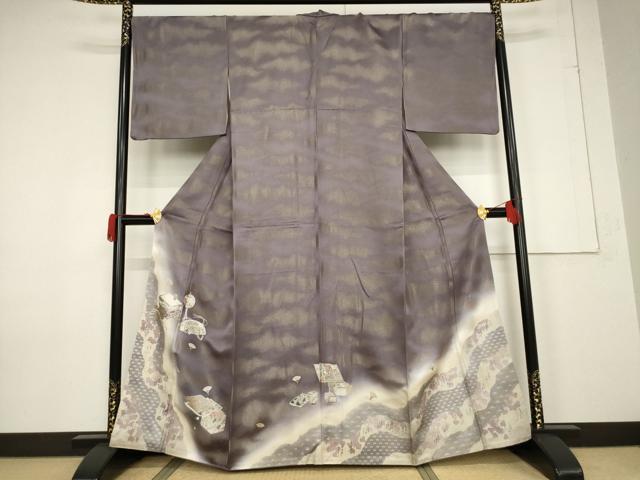 平和屋着物●松尾光琳　訪問着　器物文　銀彩　金通し地　正絹　逸品　AABF3964ck