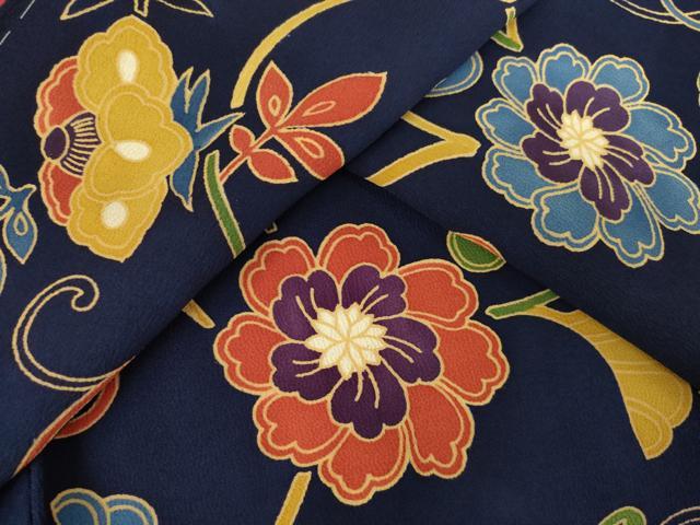 平和屋着物●上質な小紋　型染め　花唐草文　正絹　逸品　AABF3996ck