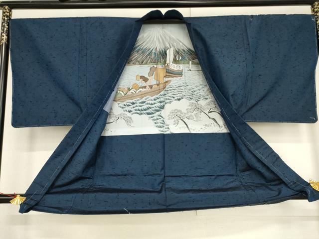 平和屋着物●男性　紬　アンサンブル　色無地　青褐色　正絹　逸品　未使用　AABF3998ck_6