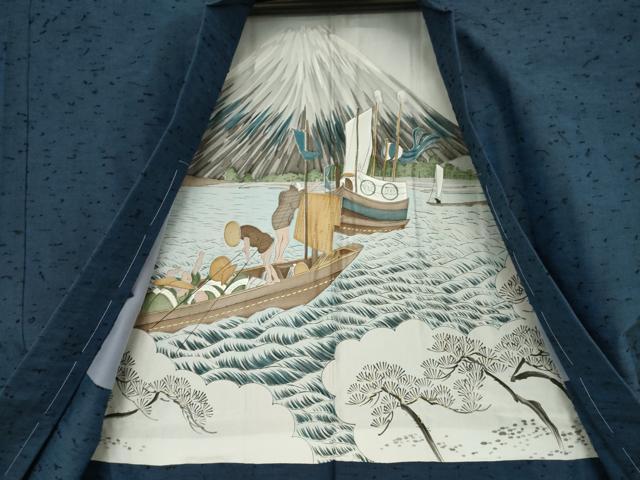平和屋着物●男性　紬　アンサンブル　色無地　青褐色　正絹　逸品　未使用　AABF3998ck_7