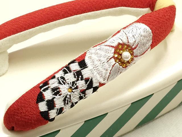 平和屋着物●和装小物　和装草履　厚底　ハイヒール草履　刺繍　パール　ラインストーン　花柄　逸品　AABF4053ay_2