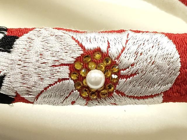 平和屋着物●和装小物　和装草履　厚底　ハイヒール草履　刺繍　パール　ラインストーン　花柄　逸品　AABF4053ay_3