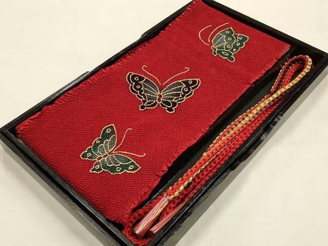平和屋本店●和装小物　帯締め・帯揚げセット　振袖用　総絞り　舞蝶　金糸　金彩　逸品　未使用品あり　AABF4189ay