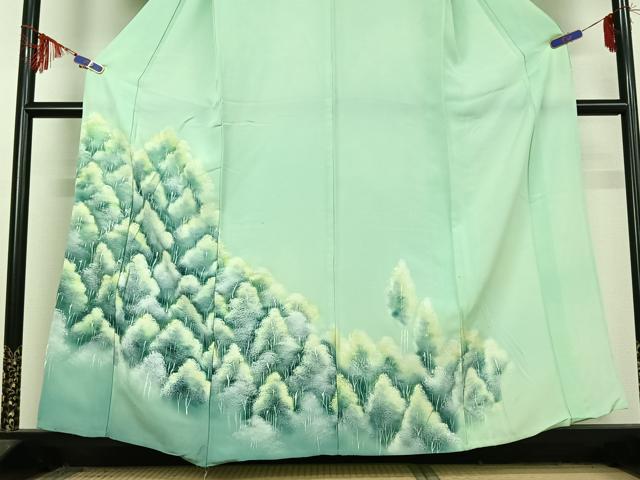 平和屋着物▽訪問着　単衣　手描き　樹林文　暈し染め　正絹　逸品　AABF4408jh_2