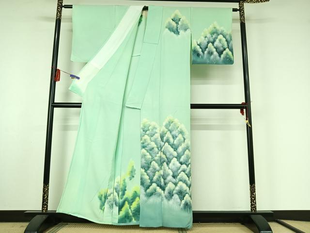 平和屋着物▽訪問着　単衣　手描き　樹林文　暈し染め　正絹　逸品　AABF4408jh_1
