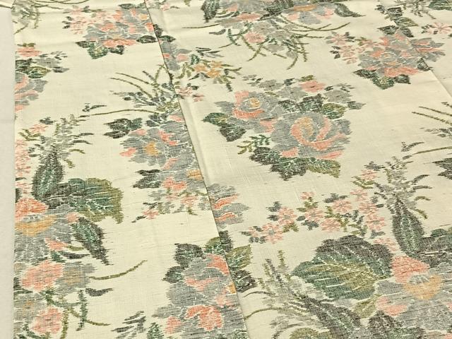 平和屋着物▽上質な紬　単衣　草花文　正絹　逸品　AABF4427jh_3