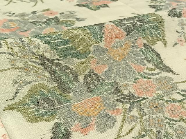 平和屋着物▽上質な紬　単衣　草花文　正絹　逸品　AABF4427jh_5