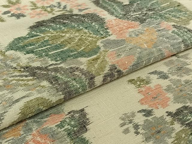 平和屋着物▽上質な紬　単衣　草花文　正絹　逸品　AABF4427jh_4