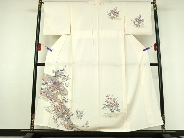 平和屋着物▽訪問着 単衣 花車文 金彩 正絹 逸品 AABF4433jh
