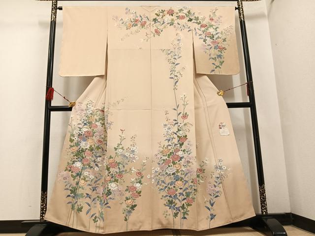 平和屋着物●訪問着　友禅　作家物　枝花文　暈し染め　正絹　逸品　未使用　AABF4443ph