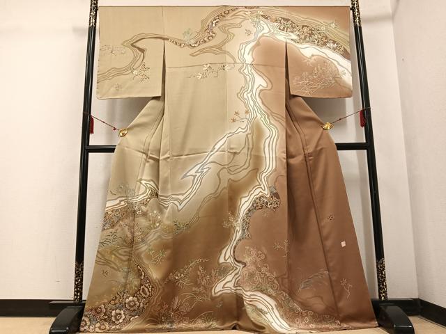 平和屋着物●訪問着　草花文　暈し染め　金彩　正絹　逸品　未使用　AABF4463ph