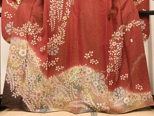 平和屋着物○豪華振袖 作家物 絞り 草花文 金彩 金通し地 正絹 中古 