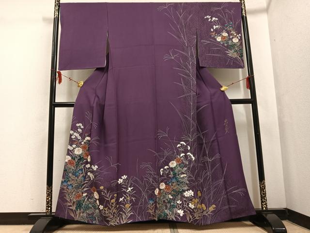 平和屋着物●皇室デザイナー　中村乃武夫　訪問着　草花文　金彩　正絹　逸品　AABF4493ph