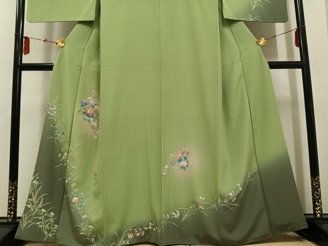平和屋着物●訪問着　草花文　暈し染め　銀彩　正絹　逸品　AABF4495ph_2