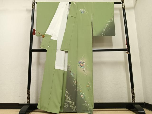 平和屋着物●訪問着　草花文　暈し染め　銀彩　正絹　逸品　AABF4495ph_1
