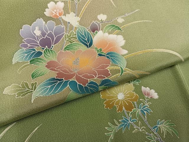 平和屋着物●訪問着　草花文　暈し染め　銀彩　正絹　逸品　AABF4495ph_4