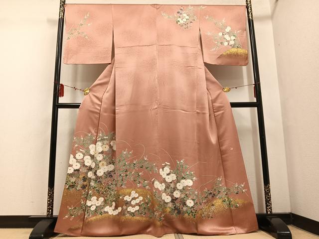 平和屋着物●訪問着　作家物　輝雄　駒刺繍　草花文　金彩　暈し染め　正絹　逸品　AABF4496ph