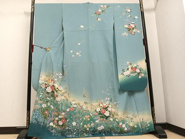 平和屋着物●豪華振袖　友禅　枝花文　暈し染め　正絹　逸品　AABF4516ph