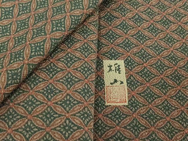 平和屋着物▽上質な小紋　単衣　作家物　七宝花文　鬼しぼ縮緬　正絹　逸品　AABF5014jh
