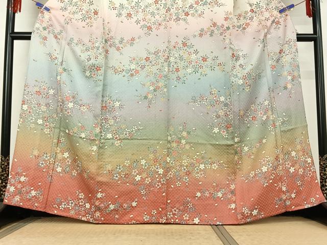 平和屋着物▽訪問着　単衣　枝花文　暈し染め　金彩　正絹　逸品　AABF5040jh 平和屋着物▽訪問着 単衣 枝花文 暈し染め 金彩 正絹 逸品 AABC0573fy