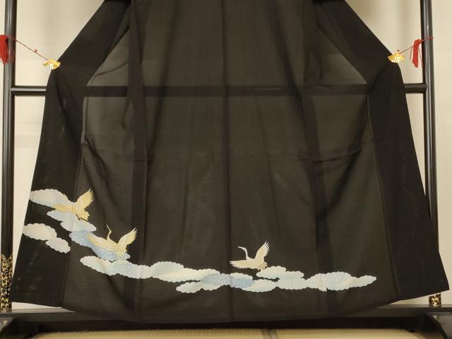 平和屋着物＊夏物　黒留袖　絽　刺繍　飛鶴文　金彩　洗える着物　AABF5049jd_2