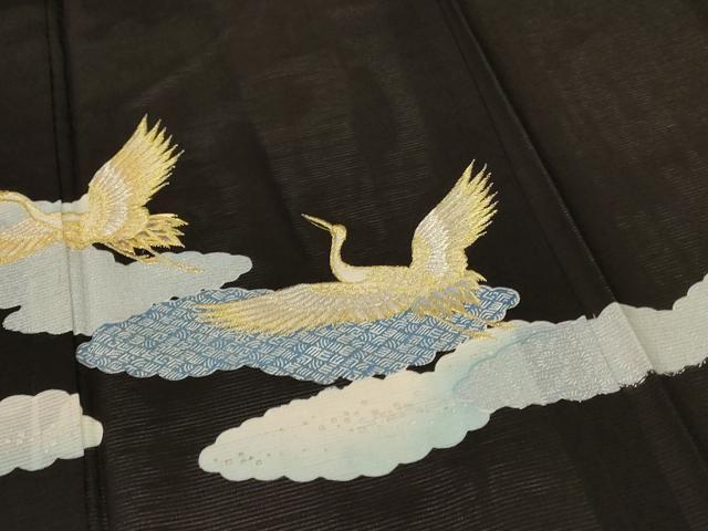 平和屋着物＊夏物　黒留袖　絽　刺繍　飛鶴文　金彩　洗える着物　AABF5049jd_3