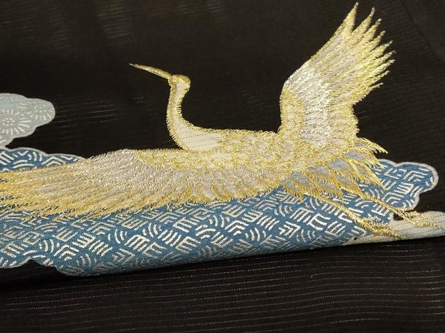 平和屋着物＊夏物　黒留袖　絽　刺繍　飛鶴文　金彩　洗える着物　AABF5049jd_4