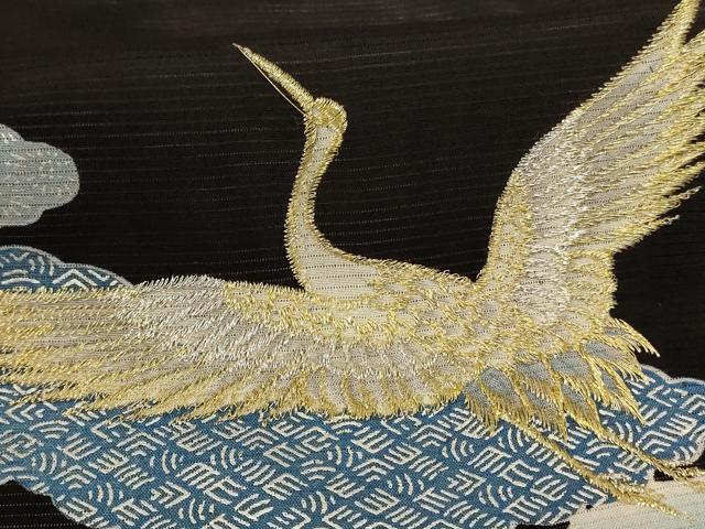 平和屋着物＊夏物　黒留袖　絽　刺繍　飛鶴文　金彩　洗える着物　AABF5049jd_5