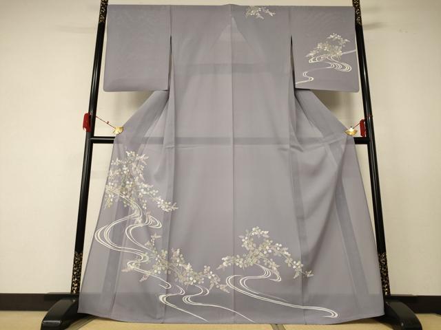 平和屋着物＊夏物　訪問着　絽　流水草花文　正絹　逸品　AABF5082jd