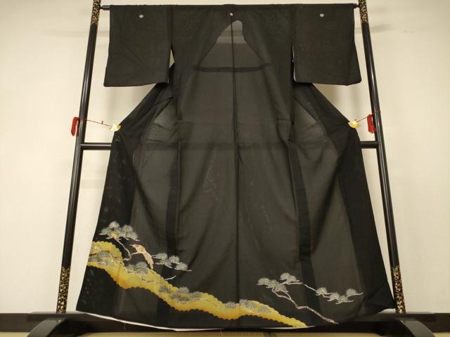 平和屋着物＊夏物　黒留袖　絽　刺繍　休み鳥　金銀彩　金銀糸　洗える着物　AABF5095jd
