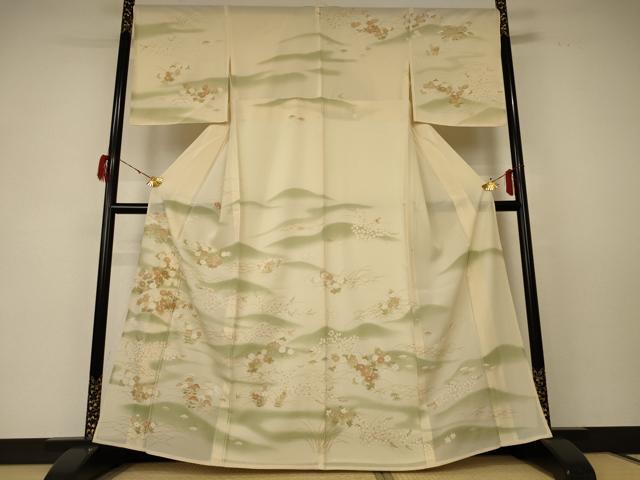 平和屋着物＊夏物　訪問着　絽　駒刺繍　草花文　金彩　正絹　逸品　AABF5111jd