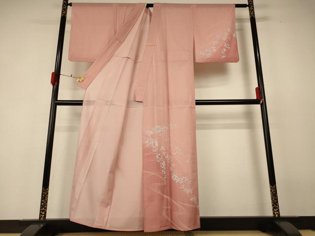 平和屋着物＊夏物　訪問着　絽　流水花文　暈し染め　洗える着物　AABF5116jd_1