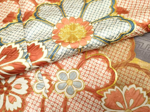 平和屋着物●豪華振袖　駒刺繍　蔓帯草花文　金彩　ロング丈　正絹　逸品　AABF5132cs 平和屋着物○豪華振袖 駒刺繍 蔓帯草花文 金彩 ロング丈 正絹 逸品