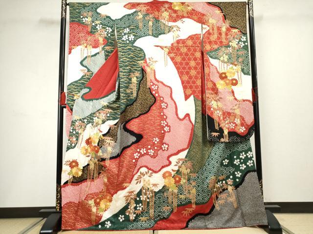 平和屋着物○豪華振袖 絞り 吉祥草花文 金彩 正絹 逸品 AABF5137cs