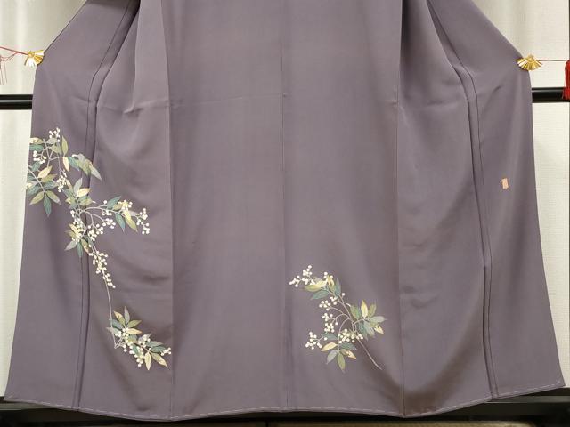 平和屋着物●本加賀友禅作家　柿本市郎　訪問着　枝葉文　浜ちりめん　反端付き　正絹　逸品　AABF5150cs 平和屋着物○本加賀友禅作家 柿本市郎 訪問着 枝葉文 浜ちりめん 反端