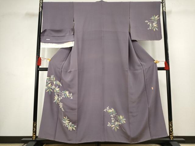 平和屋着物●本加賀友禅作家　柿本市郎　訪問着　枝葉文　浜ちりめん　反端付き　正絹　逸品　AABF5150cs 平和屋着物○本加賀友禅作家 柿本市郎 訪問着 枝葉文 浜ちりめん 反端