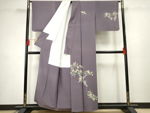 平和屋着物●本加賀友禅作家　柿本市郎　訪問着　枝葉文　浜ちりめん　反端付き　正絹　逸品　AABF5150cs 平和屋着物○本加賀友禅作家 柿本市郎 訪問着 枝葉文 浜ちりめん 反端