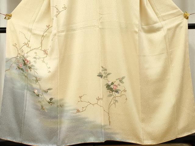 平和屋着物●訪問着　手描き　総絞り　枝花文　暈し染め　正絹　逸品　AABF5164cs 平和屋着物○訪問着 手描き 総絞り 枝花文 暈し染め 正絹 逸品