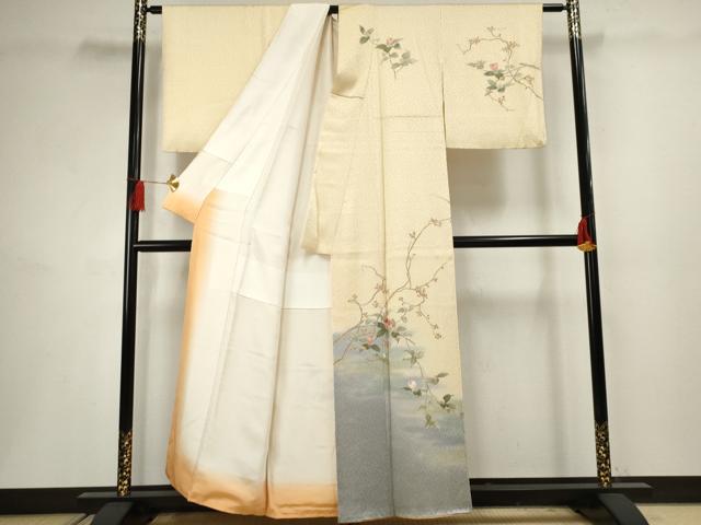 平和屋着物●訪問着　手描き　総絞り　枝花文　暈し染め　正絹　逸品　AABF5164cs_1